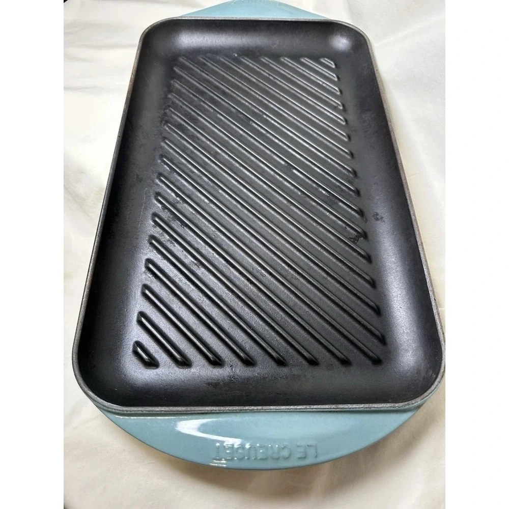 Le Creuset Cast Iron Grill Pan Caribbean Blue 40 France Double Handle